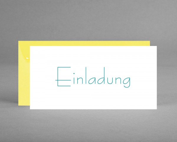 IN GELB: Einladungskarte &quot;Einladung&quot; grüner Schriftzug auf weiß inkl. zitronengelbem Kuvert