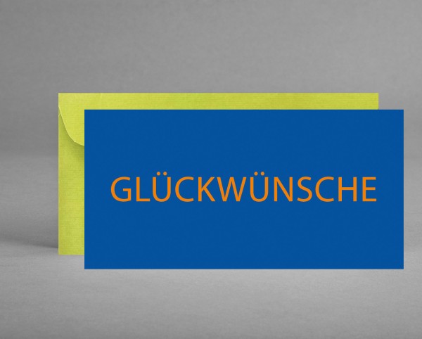 AUF ANFRAGE: Glückwunschkarte &quot;GLÜCKWÜNSCHE&quot; blau-orange inkl. Kuvert