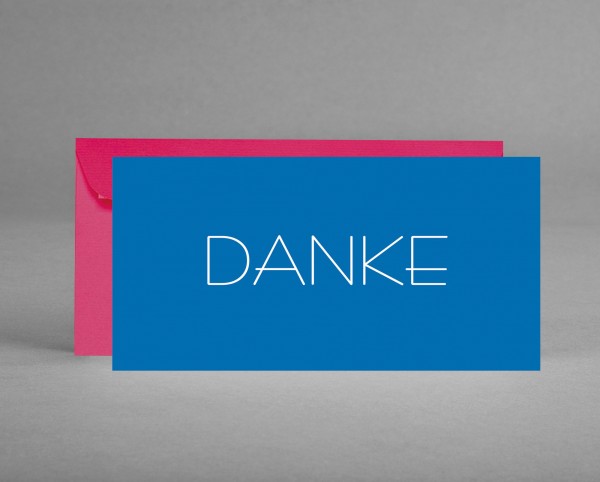 MEE(H)RBLAU IN PINK: Blaue Danke-Karte mit weißer Schrift inkl. Kuvert